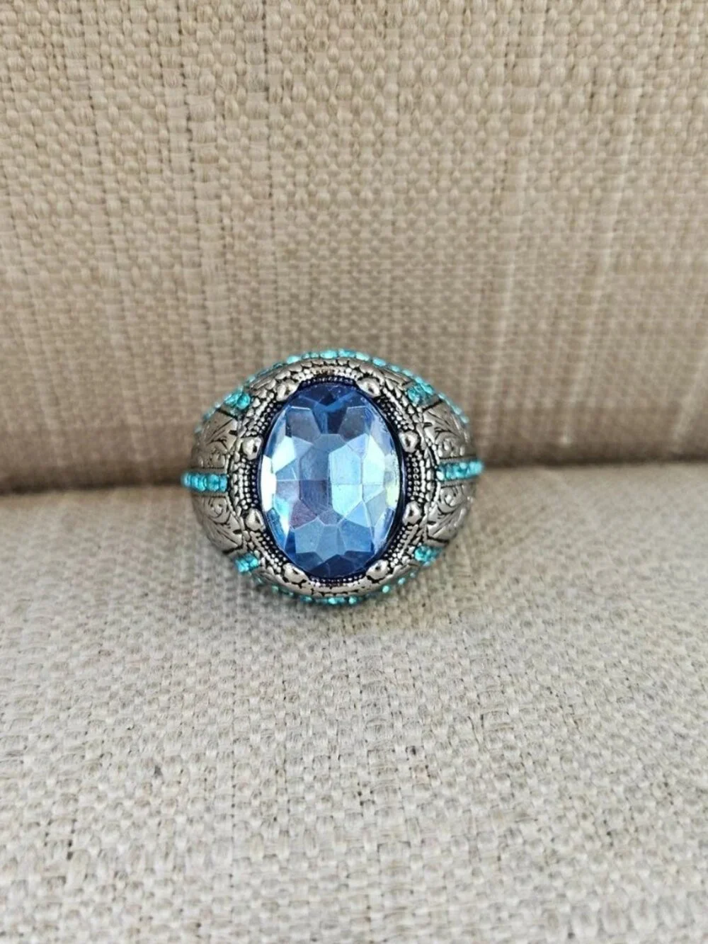 Turkish Style Men Ring Blue Crystal Centered Fashion Jewelry Size 10 New